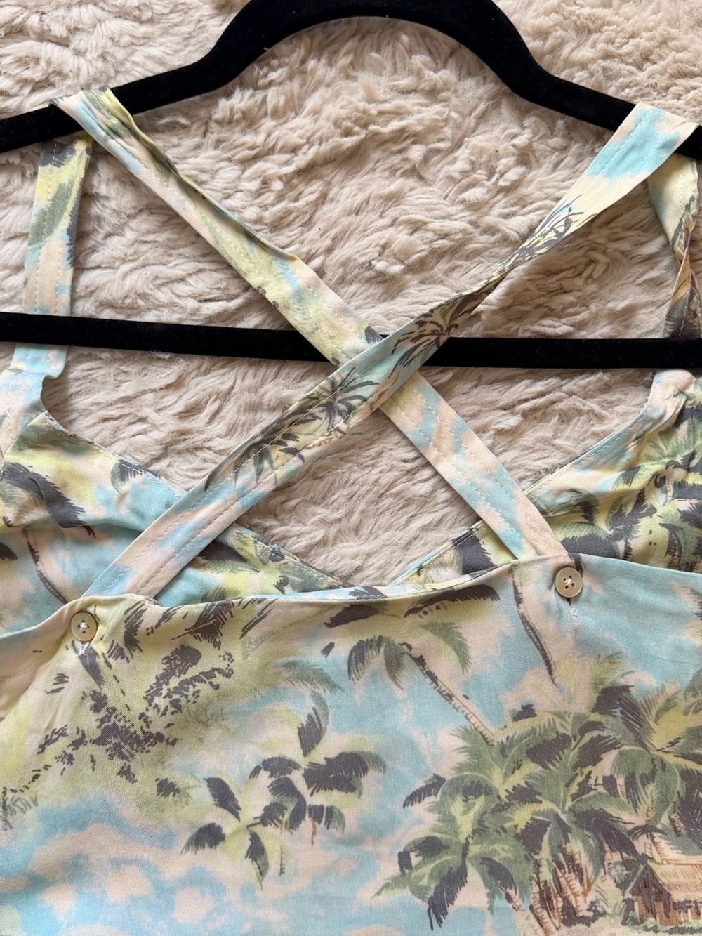 Faherty Tropical Palm Maxi Dress in Light Blue, Green & Cream - Picture 5 of 6